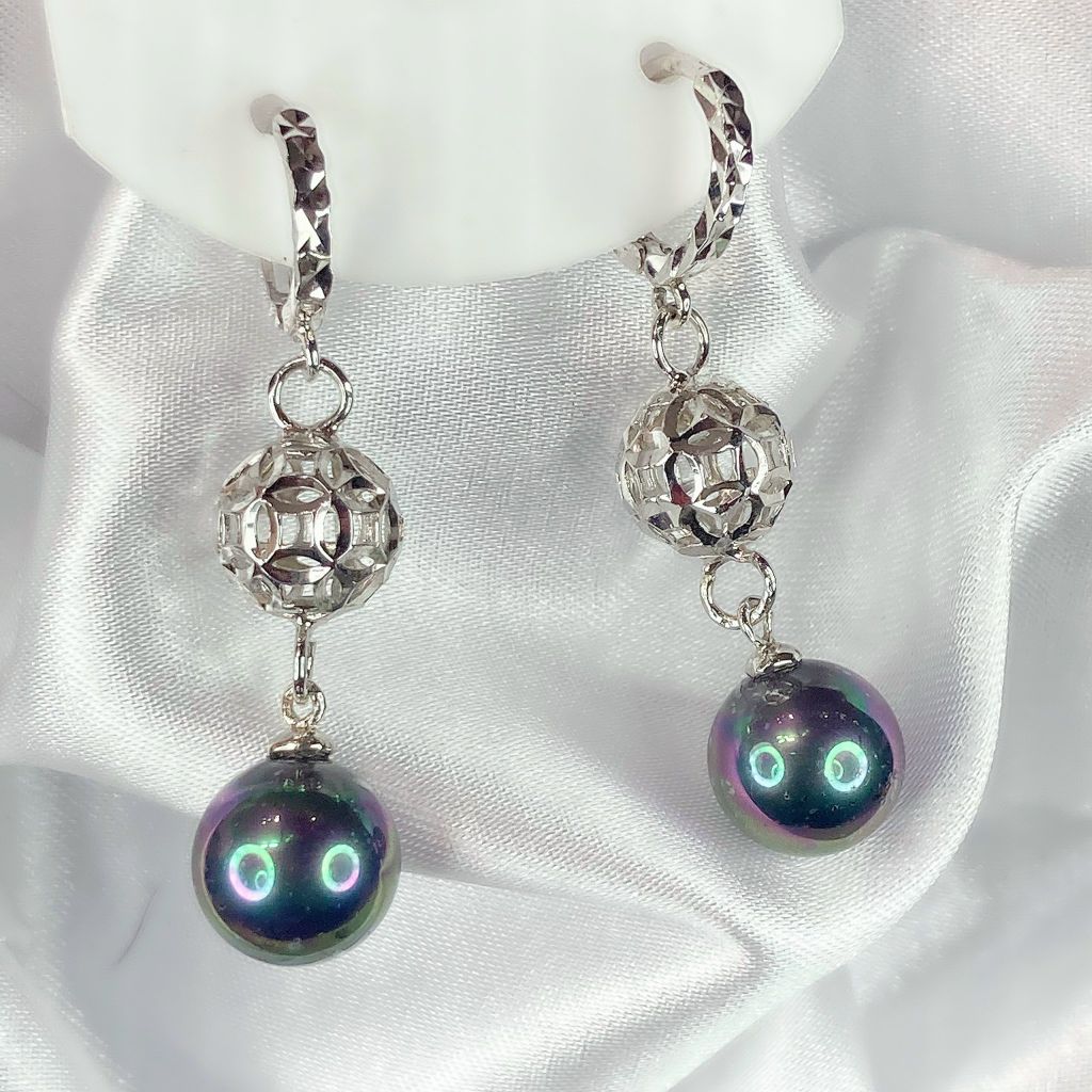 Bông tai bạc ý xi kim số 11, đá CZ ngọc trai nhân tạo