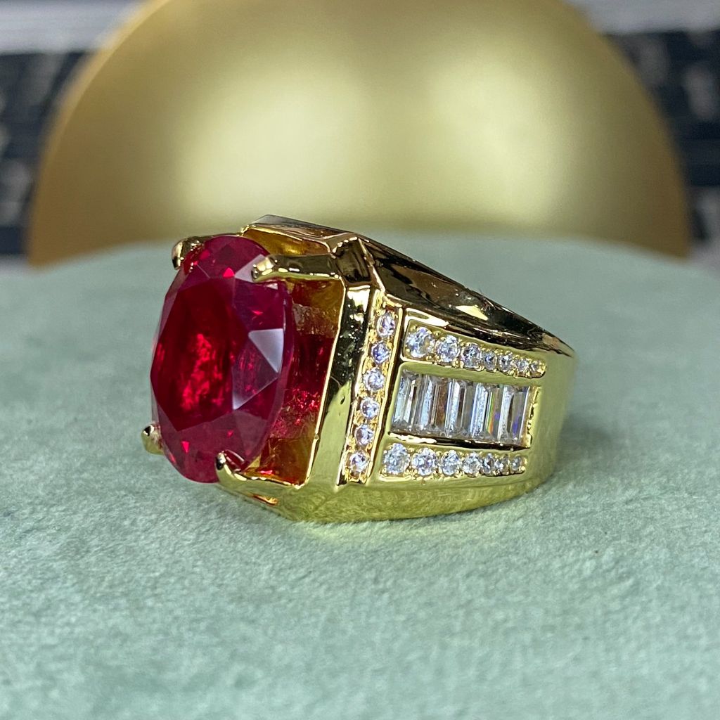 (Đã bán) nhẫn nam vàng 417 10k đá CZ Đỏ full baguet