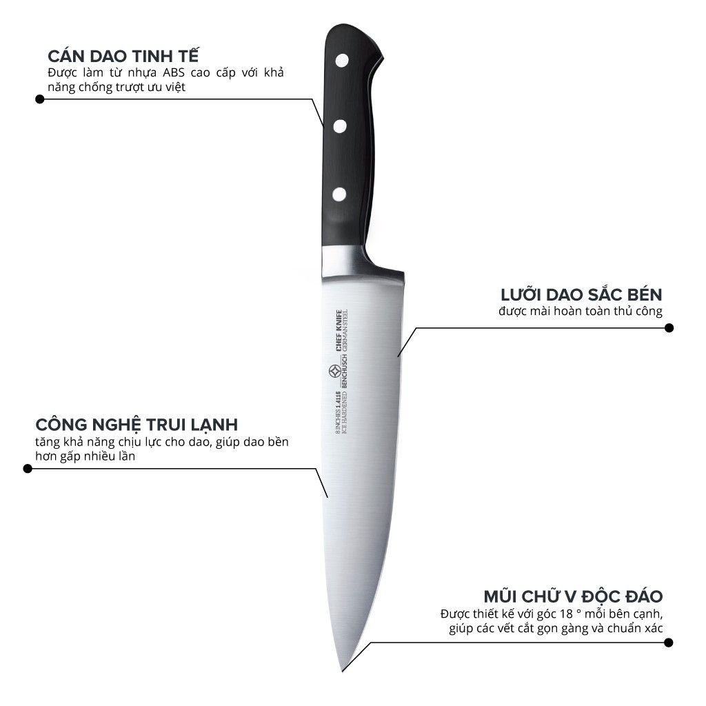 Dao Đầu Bếp Benchusch 8 Inch - Thép Carbon Đức