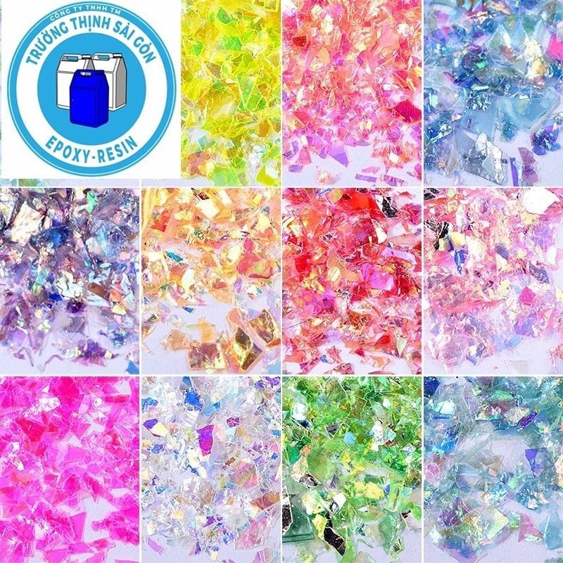 Bột kim tuyến giấy màu hologram hiệu ứng tinh thể trang trí nail, trang trí thủ công