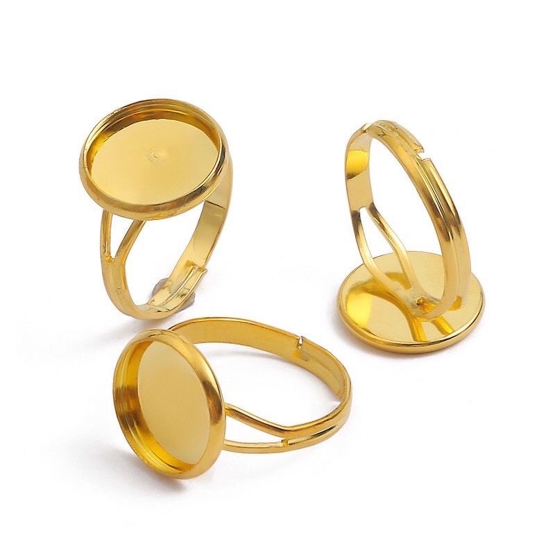 Bộ 2 khuôn nhẫn kim loại màu vàng mặt rỗng trang trí resin
