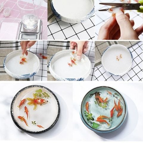  Bộ Decal cá 3D  trang trí Epoxy Resin 4 lớp 