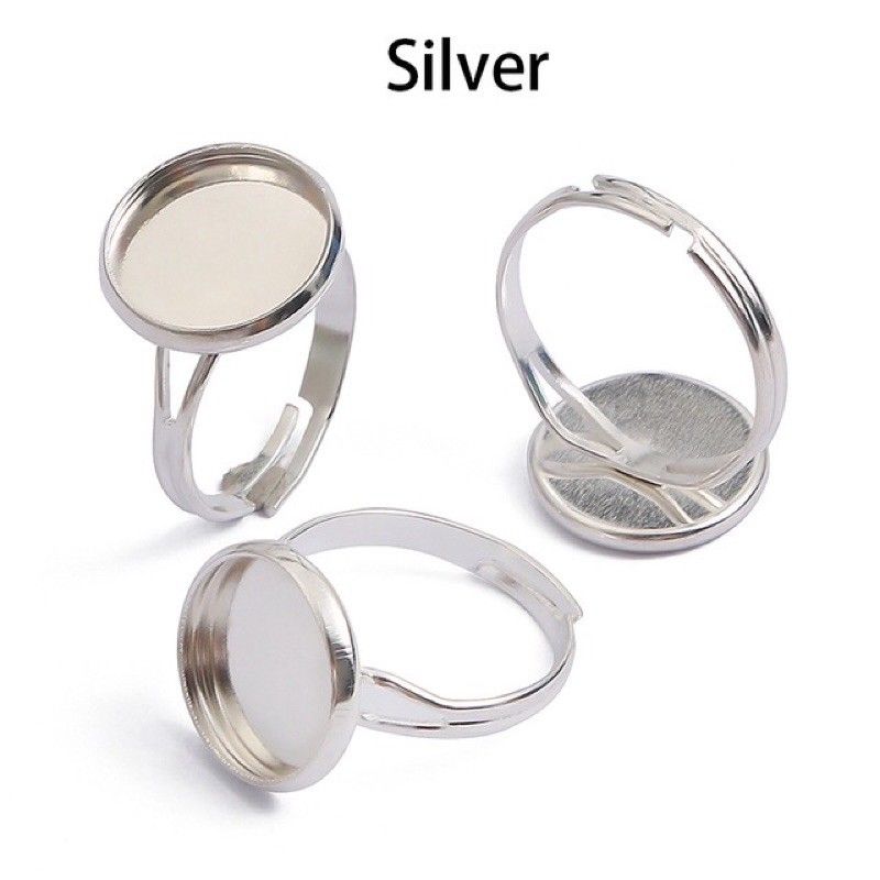 Bộ 2 khuôn nhẫn kim loại màu bạc 925 mặt rỗng trang trí resin