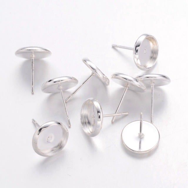 Bộ 5 đôi bông tai màu bạc trắng 925 khay tròn đổ resin