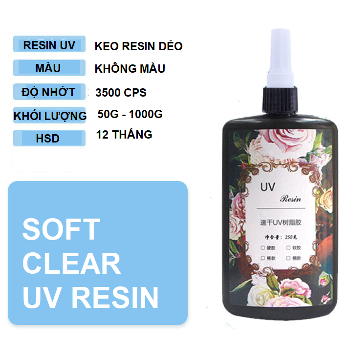 Keo RESIN UV trong suốt loại dẻo 1kg