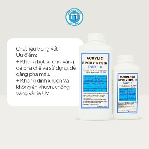  Acryic Epoxy Resin Trong suốt E68AB Loại 3 (1kg) (Đổ mỏng 1-2cm) 