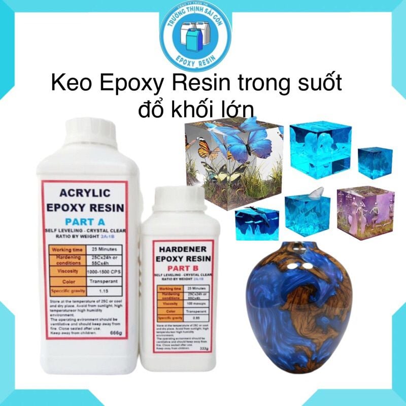 Acrylic Epoxy Resin trong suốt đổ khối lớn 1kg