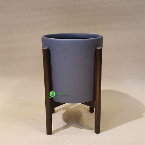 BỘ CHẬU COMPOSITE KỆ GỖ 73030 ( XÁM MỜ ) - D37CM*H42CM + TỰ DƯỠNG THÔNG MINH