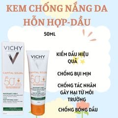 VICHY KEM CHỐNG NẮNG MATTIFYING 3IN1 KIỀM DẦU SỌC XANH 50ML