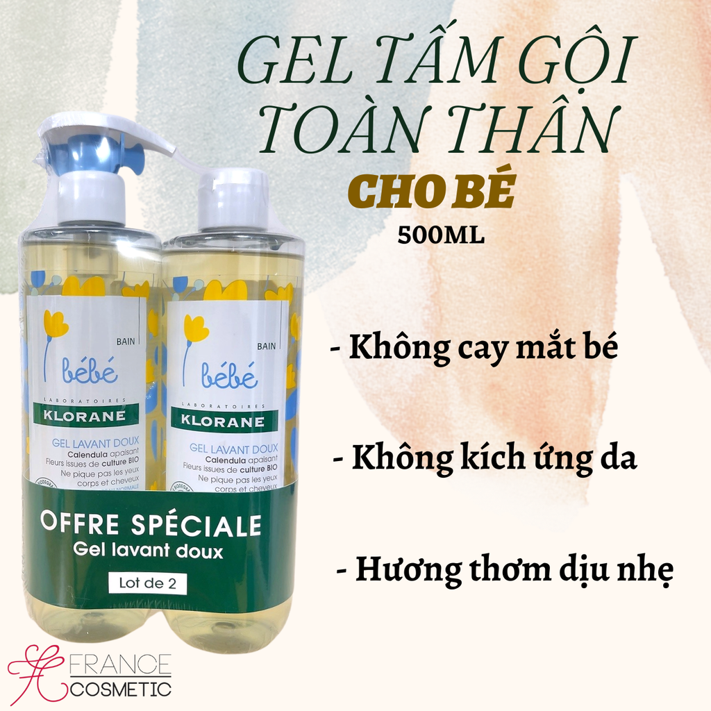 KLORANE BEBE TẮM GỘI CHO BÉ 500ML