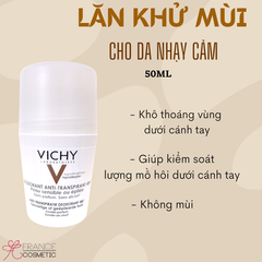 VICHY LĂN KHỬ MÙI 48H KHÔNG HƯƠNG LIỆU, KHÔNG CỒN, NẮP TRẮNG 50ML