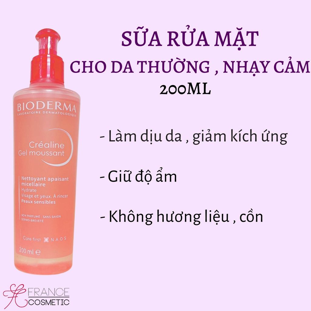 BIODERMA GEL RỬA MẶT CHO DA NHẠY CẢM CREALINE 200ML