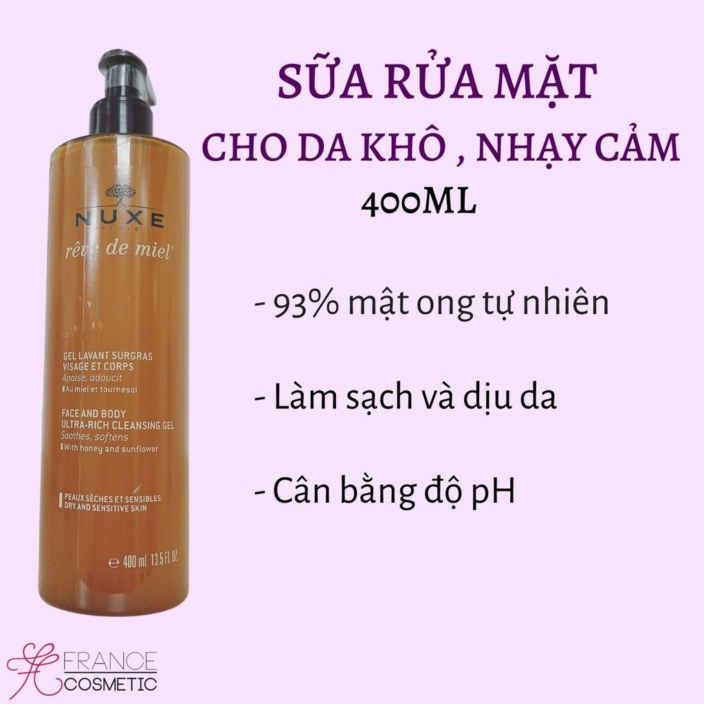 NUXE RỬA MẶT CHO DA KHÔ, NHẠY CẢM 400ML