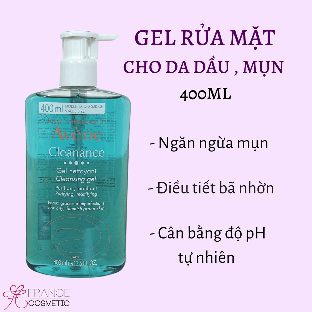 AVENE GEL RỬA MẶT CHO DA DẦU VÀ MỤN CLEANANCE 400ML