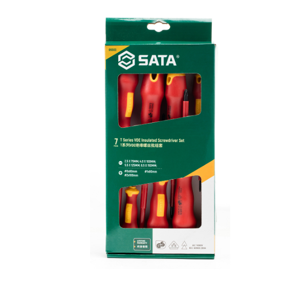 Bộ tua vít dẹp và bake cách điện VDE 7 chi tiết Sata 09303