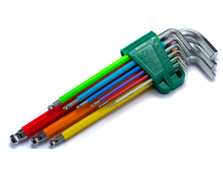 Bộ lục giác màu đầu bi dài 9 chi tiết 1.5 - 10mm  Sata 09101CH
