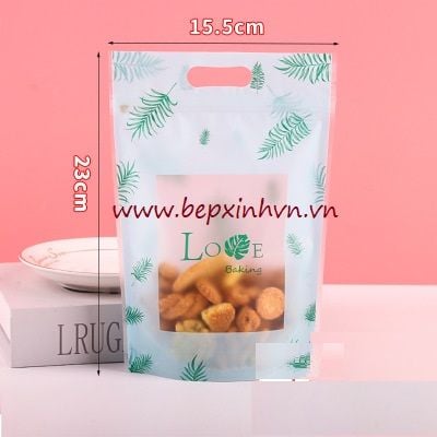 Túi zip đựng bánh kẹo lá xanh chữ Love