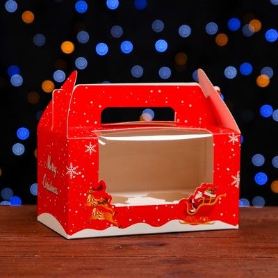 Hộp 2 bánh cupcake quai xách Giáng Sinh Đỏ