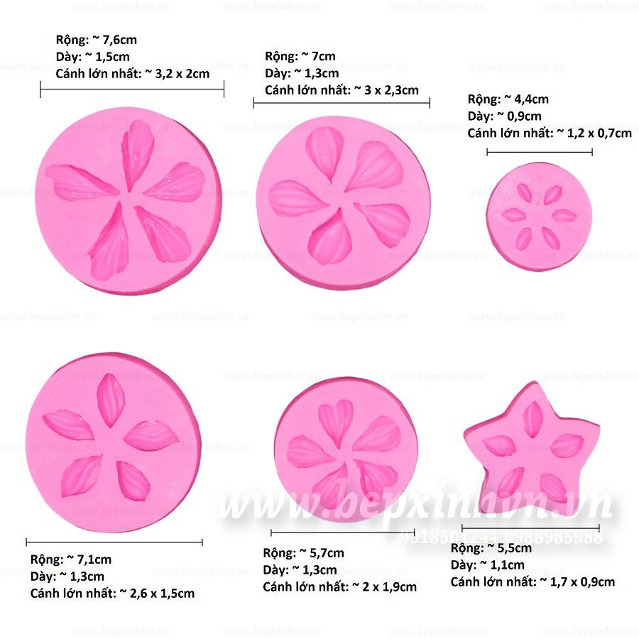 Bộ 6 khuôn silicon 4D cánh hoa.