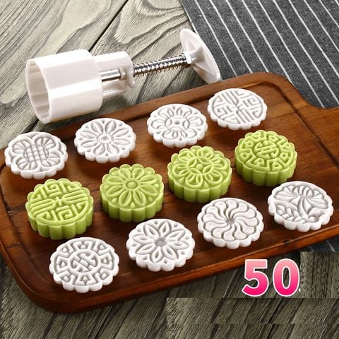 Khuôn bánh trung thu lò xo 50g 8 mặt tròn