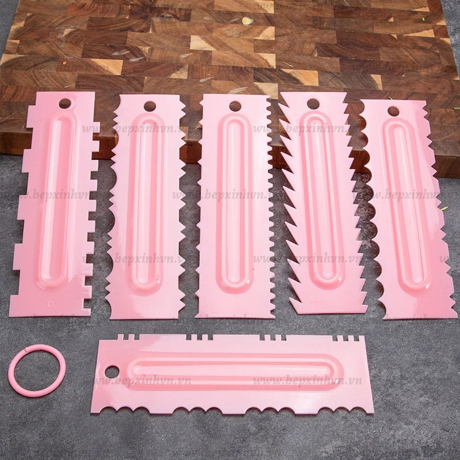 Bộ 6 dụng cụ chà láng và tạo vân bánh kem.