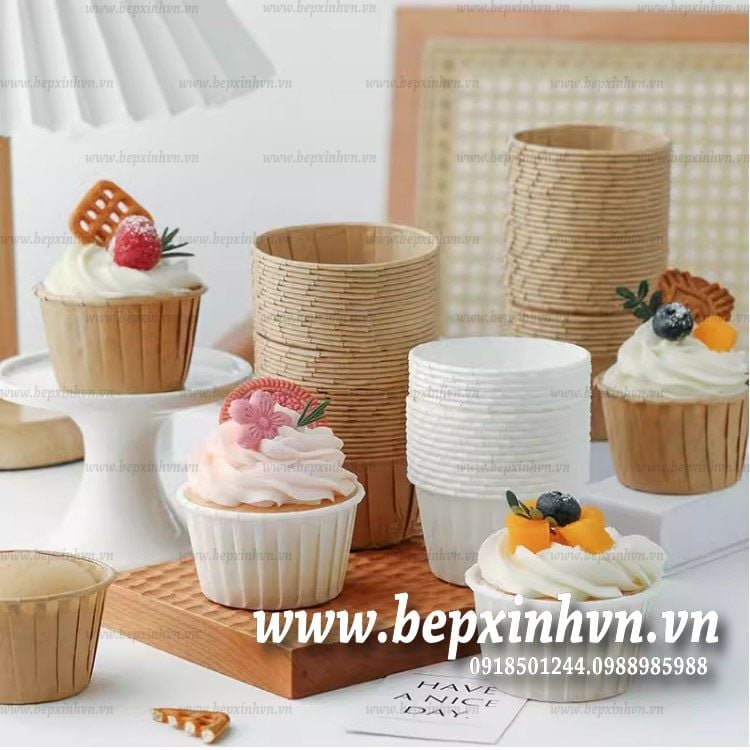 Cup Xếp Giấy Cupcake Trắng/Nâu (100 cup)