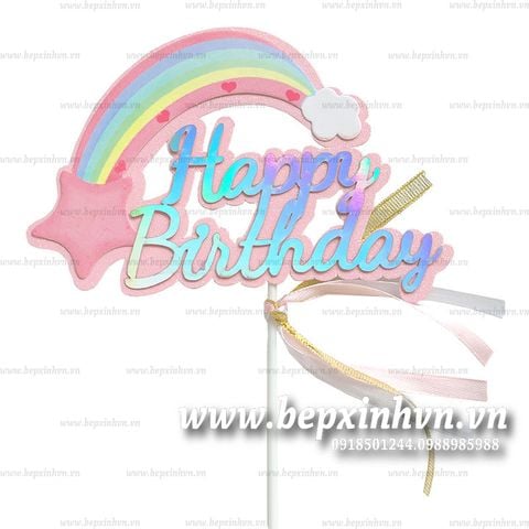 Ghim Happy Birthday cầu vồng Hồng