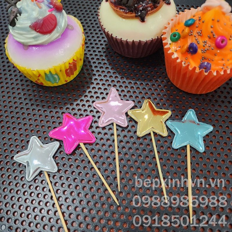 Ghim trang trí bánh kem ngôi sao màu nhũ (5 cây)