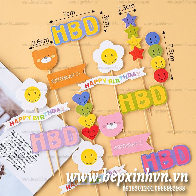 Ghim trang trí Happy Birthday Bông Hoa mặt cười
