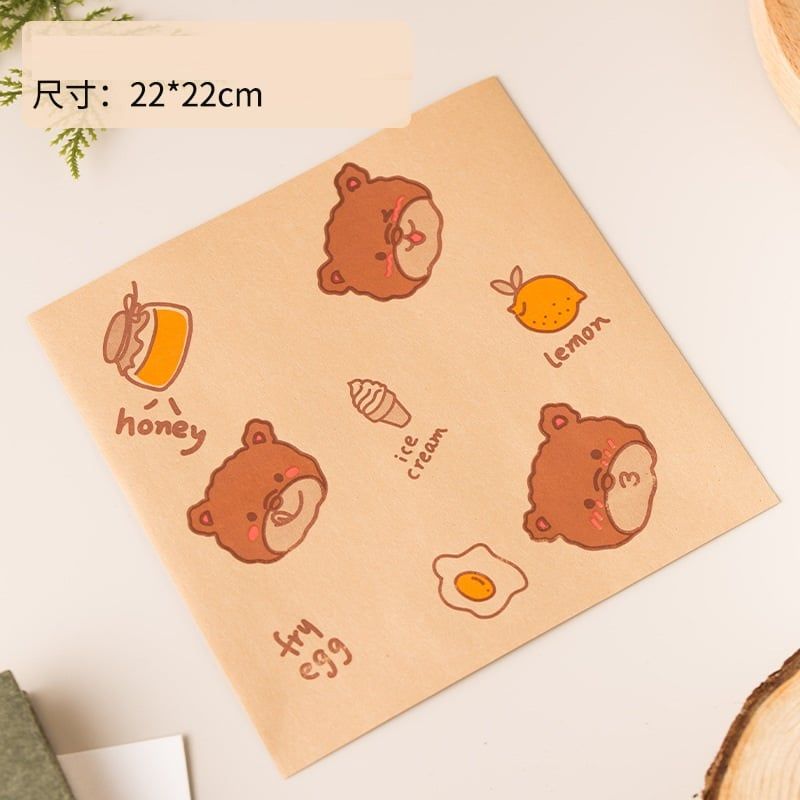 Giấy lót hộp bã mía 22x22cm Gấu Chanh (50 tờ)