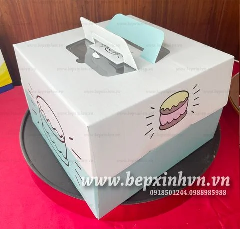 Hộp bánh kem kèm đế 25cm cao 17cm Xanh trắng