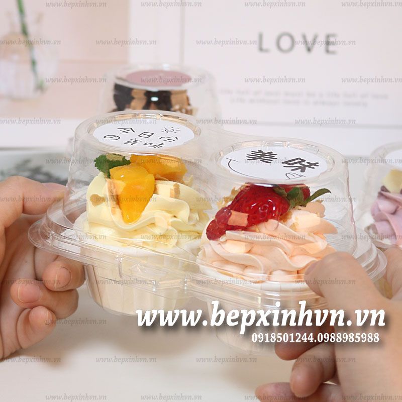 Hộp 2 cupcake nhựa trong nắp gập SX-02