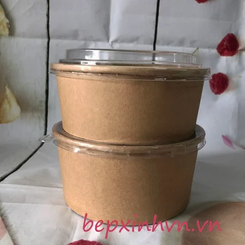 Tô giấy kraft nắp nhựa trong 1000ml.