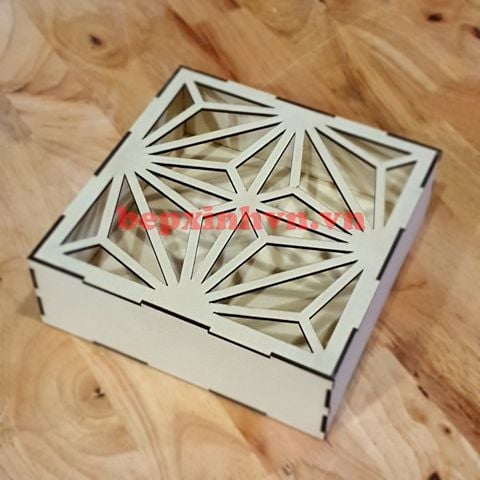 Hộp gỗ trung thu cắt laser họa tiết tam giác cách điệu size 200g
