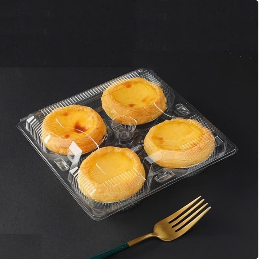 Hộp nhựa trong đựng bánh tart 4 ngăn tròn