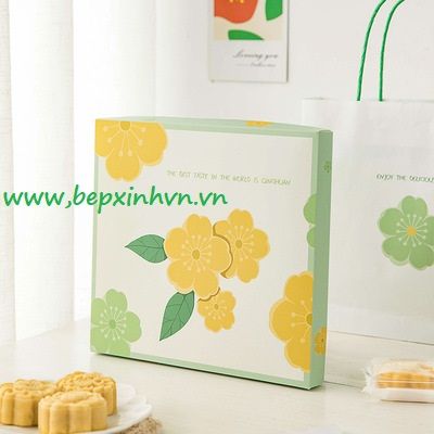 Bộ túi hộp trung thu đựng 4 bánh 150g hoa vàng