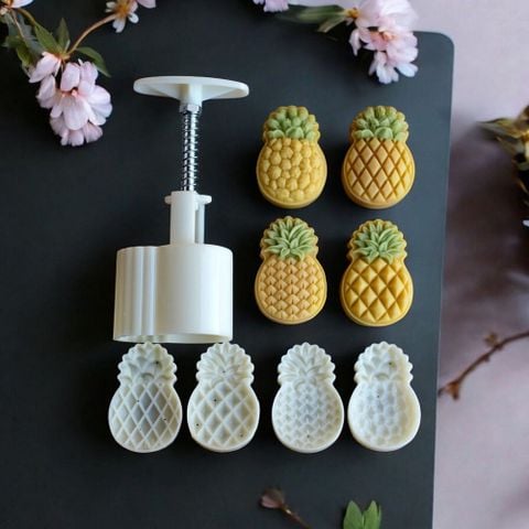 Khuôn trung thu lo xo 30g 4 mặt trái dứa