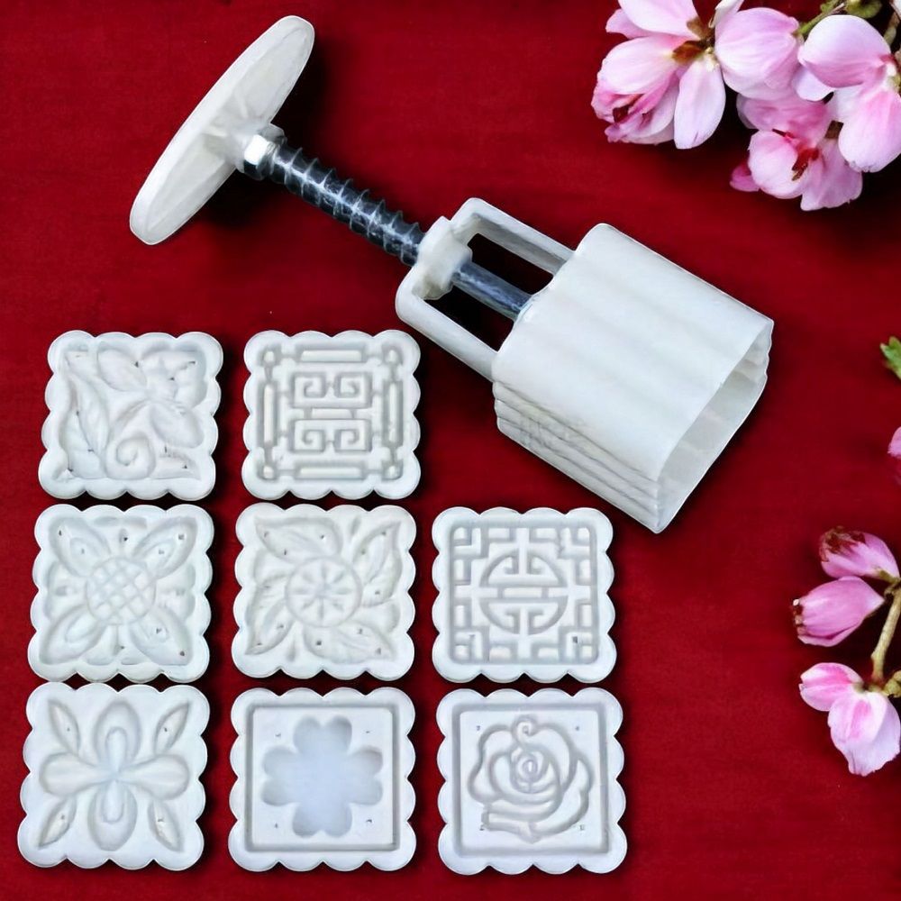 Khuôn bánh trung thu lò xo 50g 8 mặt vuông