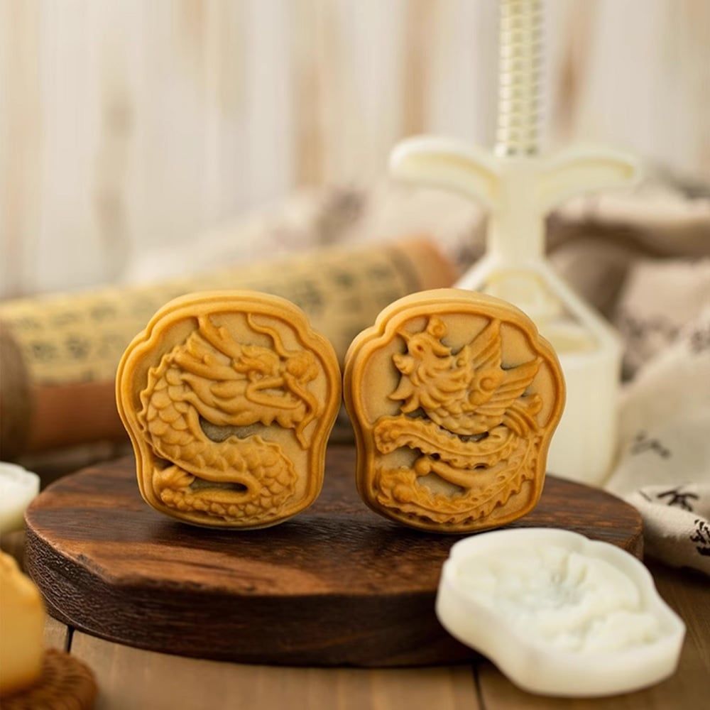 Khuôn trung thu 75g 2 mặt Rồng Phượng