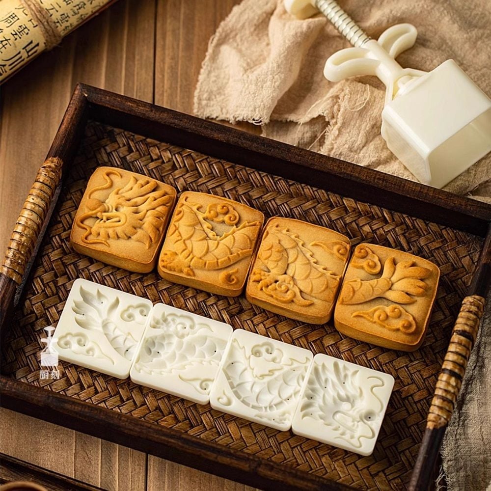Khuôn trung thu 75g 4 mặt Rồng