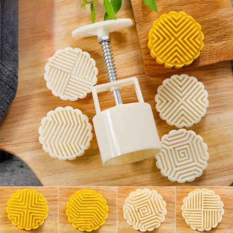 Khuôn trung thu lò xo 75g 4 mặt tròn hoa văn đối xứng