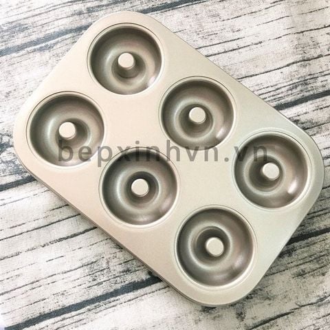 Khuôn donut 6 bánh lỗ 6.5cm chống dính vàng