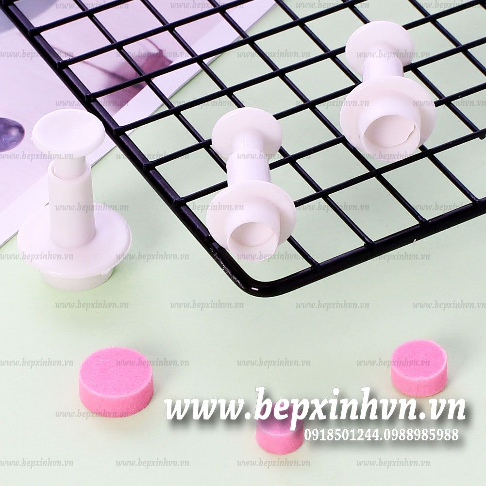 Bộ 3 khuôn nhấn fondant nhựa tròn
