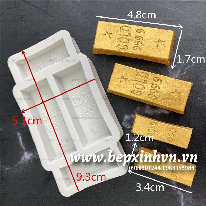 Khuôn silicon 4D 4 thỏi vàng 9999