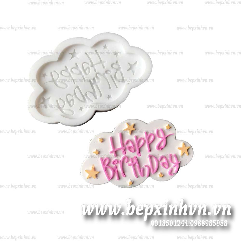 Khuôn silicon 4D Happy Birthday đám mây ngôi sao