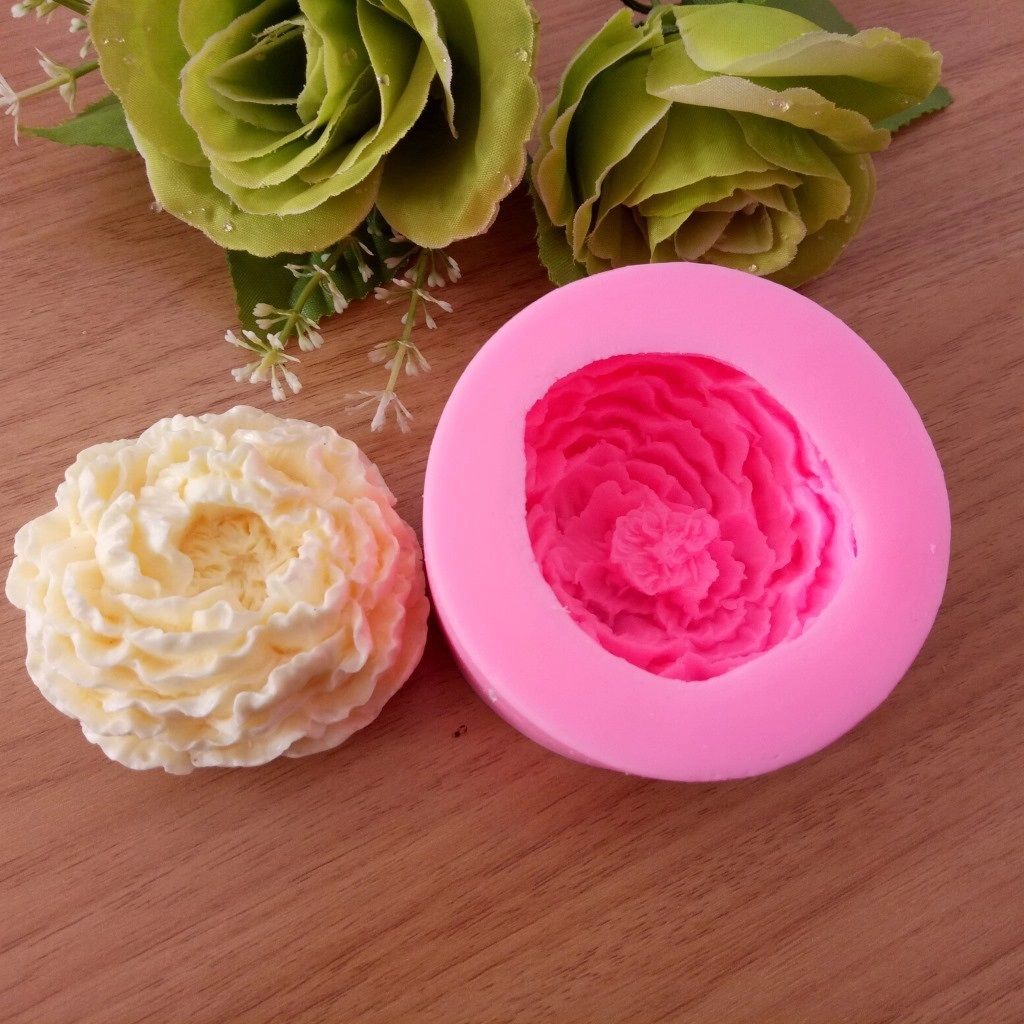 Khuôn silicon 4D hoa mẫu đơn nở xòe lớn 7cm