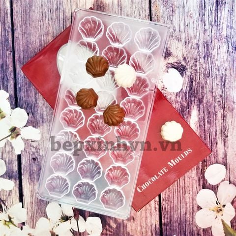 Khuôn nhựa làm socola bonbon 24 viên vỏ sò