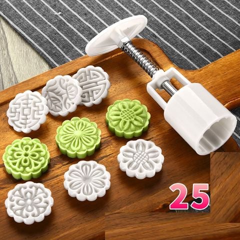 Khuôn bánh trung thu lò xo 25g 6 mặt tròn