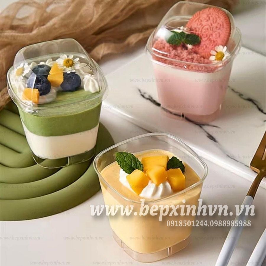 Ly tiramisu mousse vuông cao kèm nắp GD7063