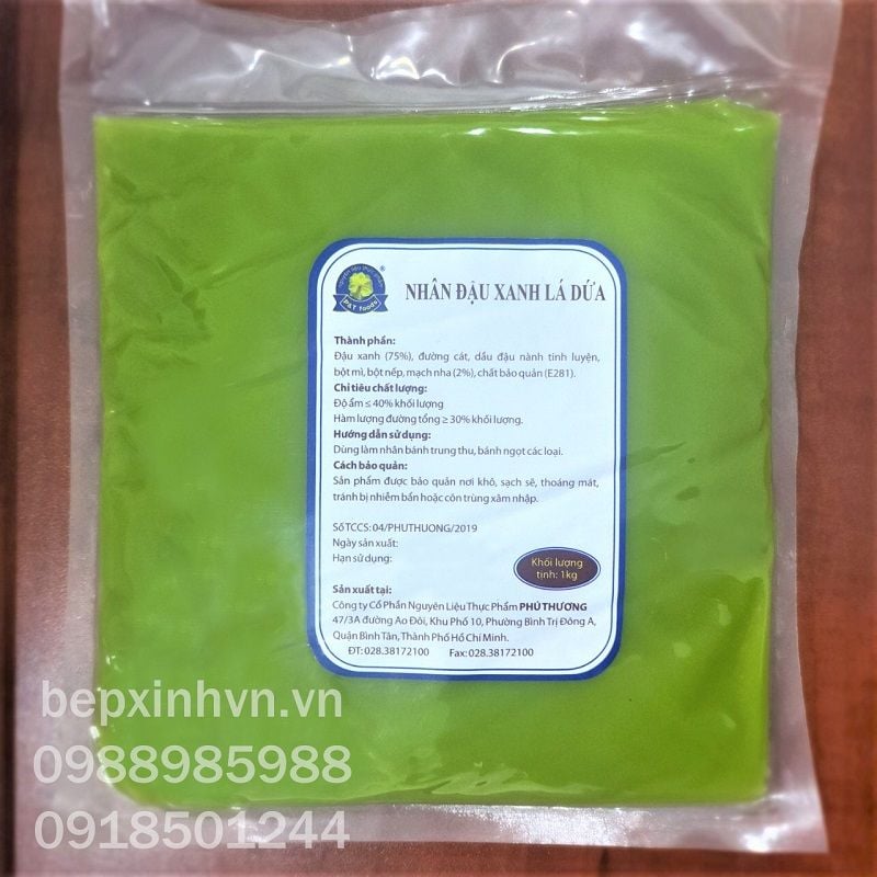 Nhân trung thu đậu xanh lá dứa Phú Thương 1kg